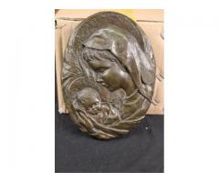 Signed Vintage Thomas Virgin Mary Holding Baby Jesus Wall Plaque Br. - $114