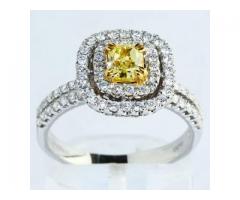 1.53 ct GIA Certified Cushion Cut Yellow Diamond Engagement Ring for Sale - $2975 (Midtown, NYC)