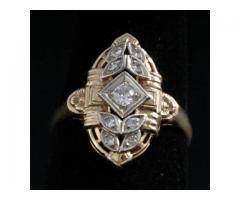 Art Deco Gold Engagement Cocktail Ring Beautifully Leafed Diamo for Sale - $1500 (Massapequa, NY)