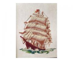 STITCH ART - "Before the Wind" FRAMED STITCH, SAIL SHIP BOAT - $25 (Flushing, Bayside, NY)