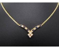 VTG 14K YELLOW GOLD 0.40CTW DIAMOND SAPPHIRE NECKLACE FOR SALE - $499 (ROCKVILLE CENTRE, NY)