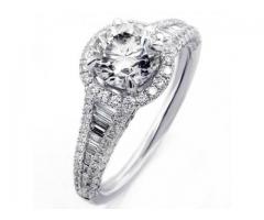 Round Cut Diamond (2.13 Ctw) Halo Engmt Ring set in 18K White Gold for Sale - $9580 (Midtown, NYC)