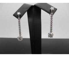 14k White Gold Round Brilliant Diamond Dangle Drop Earrings 3.00cttw - $5700 (FOREST HILLS, NYC)